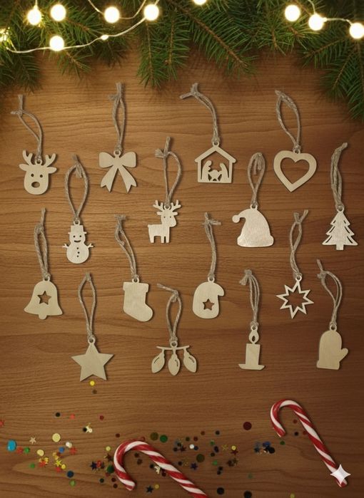 Drewniane zawieszki świąteczne 16 szt.