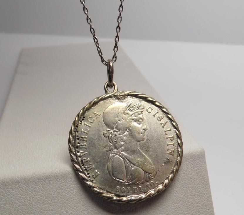 Srebrna zawieszka oprawiona moneta 30 Soldi 1801r. (IX) - Milan