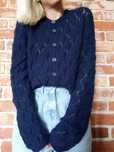 Granatowy ażurowy kardigan sweter oversize 100% wełna handmade