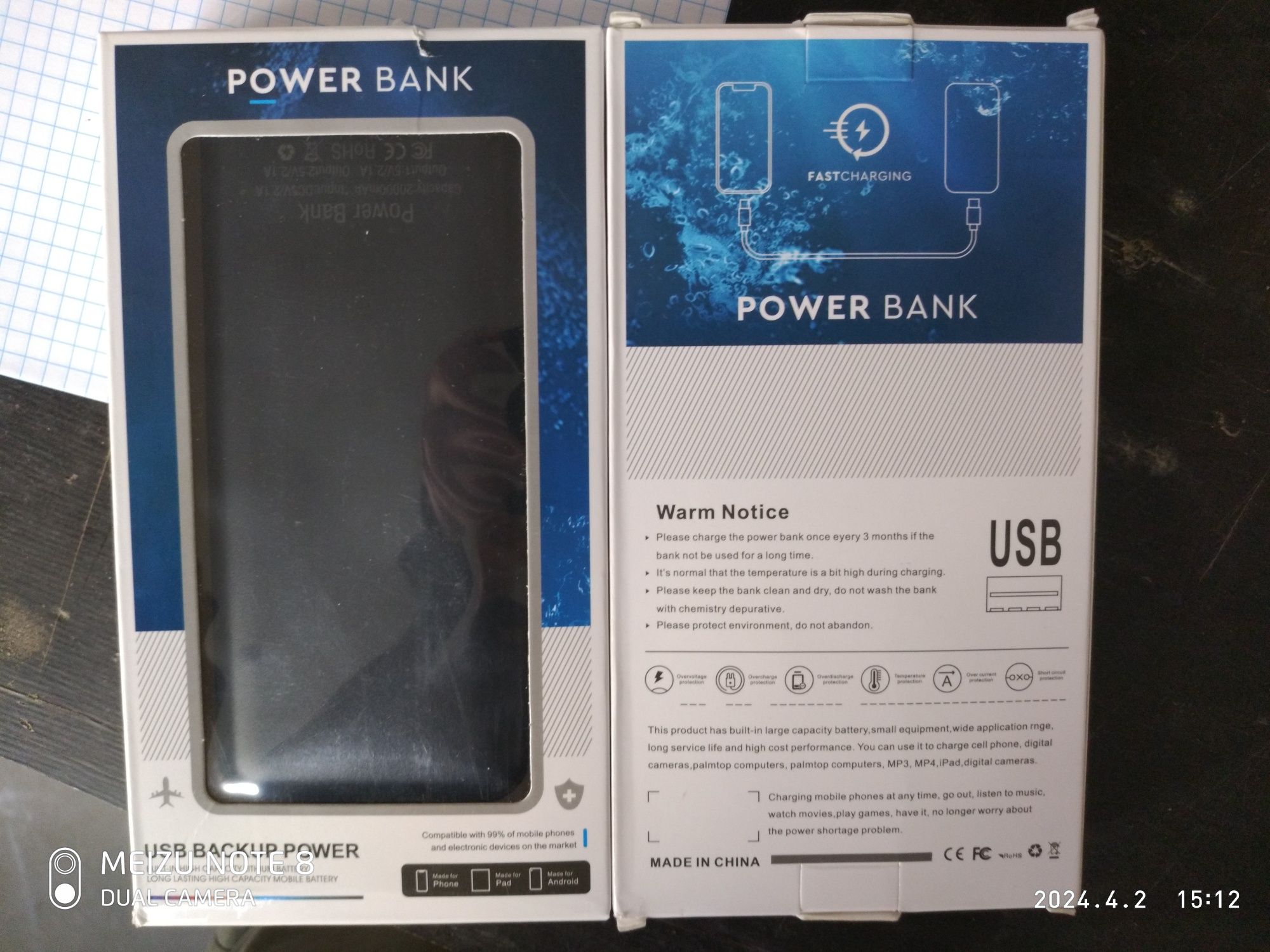 Новый powerbank 20000mAh , 3 выхода на 2.1а, зарядка от microUS