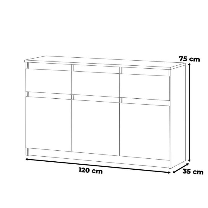 Komoda Nowoczesna Oleksa 120cm Szafka Młodzieżowa 3 Szuflady Do Salonu
