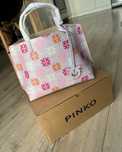 Torebka shopper damska Pinko orginalna liliowa skorzana vintage casual