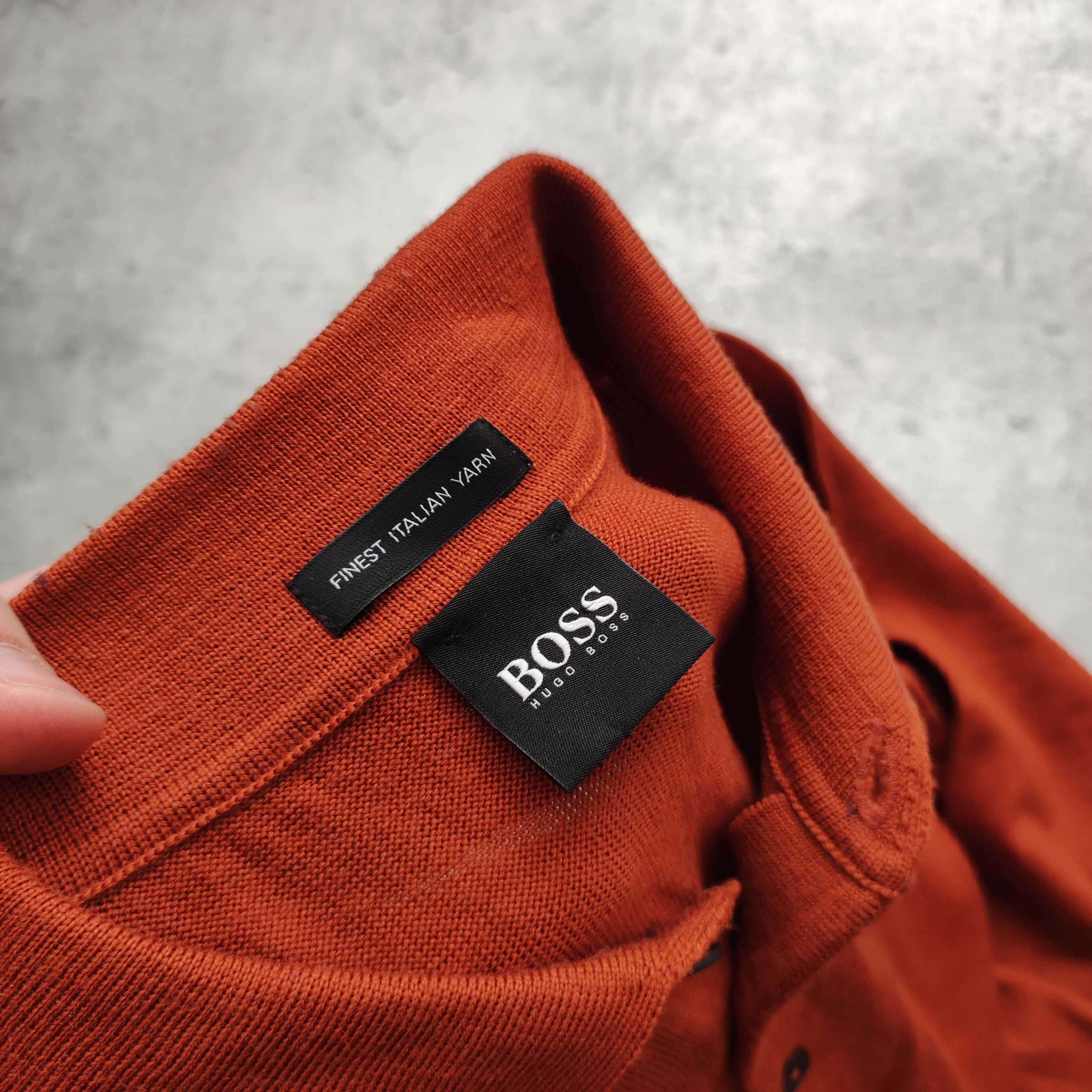 MĘSKI Elegancki Sweter Koszulka Polo Hugo Boss WEŁNA Premium Małe Logo