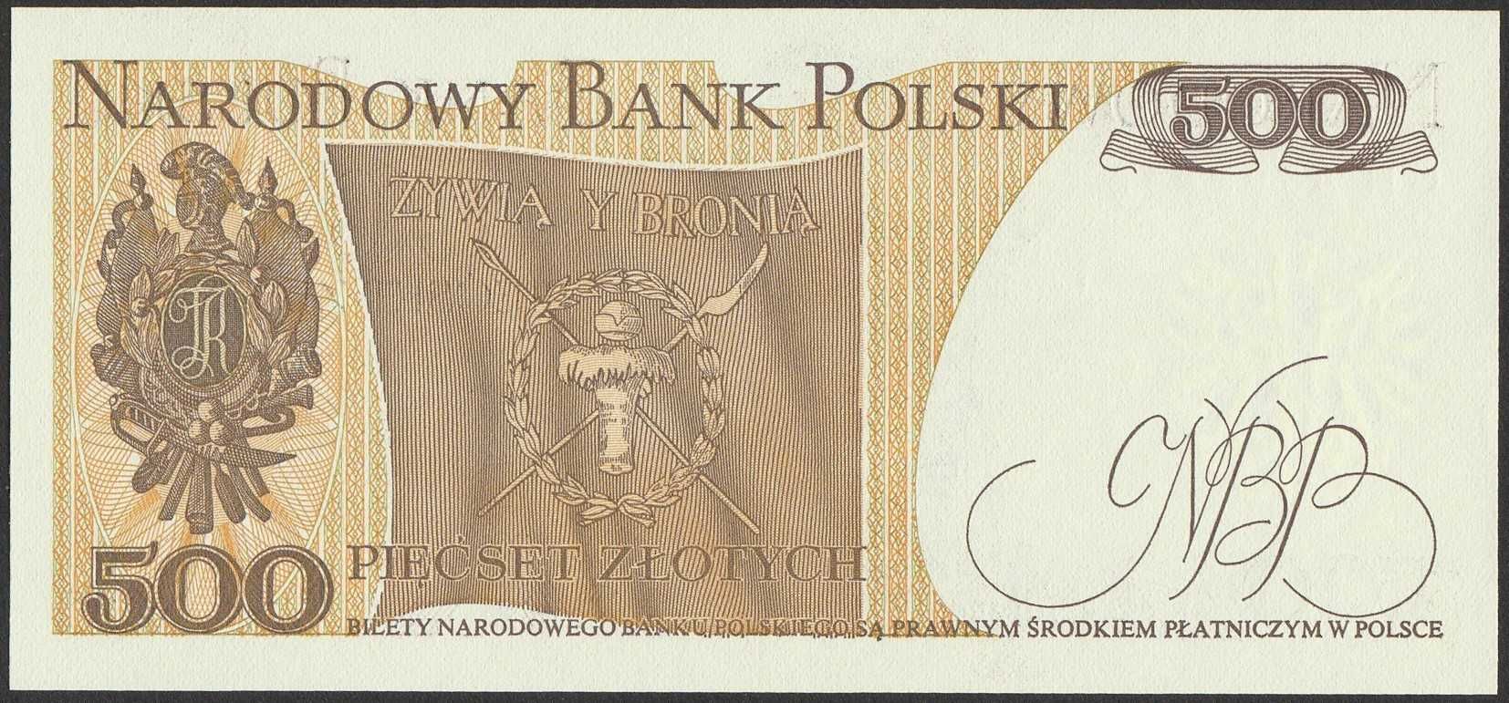 Polska 500 złotych 1982 - Tadeusz Kościuszko - GH - stan bankowy UNC
