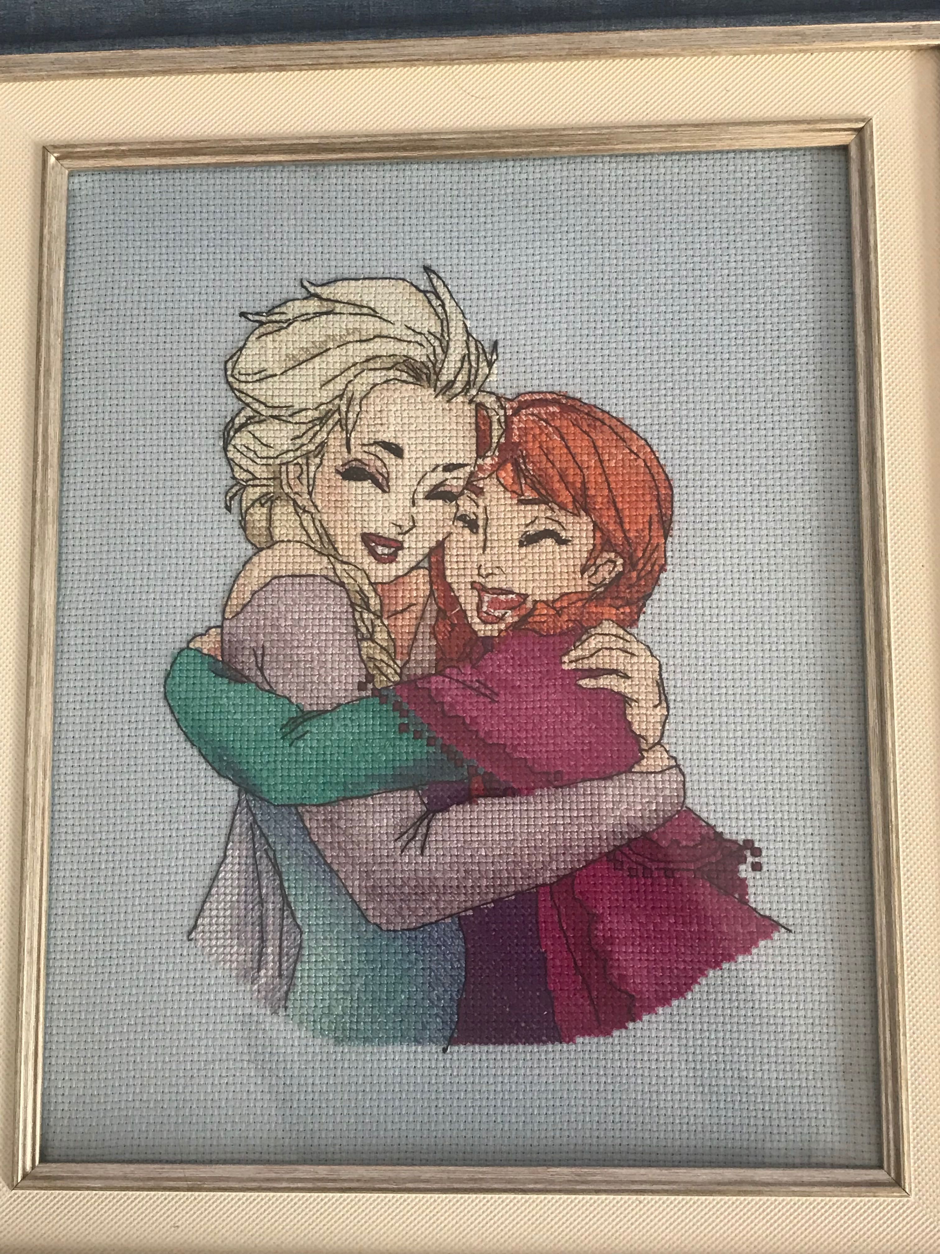 Elsa i Anna Kraina lodu obraz haftowany w ramie
