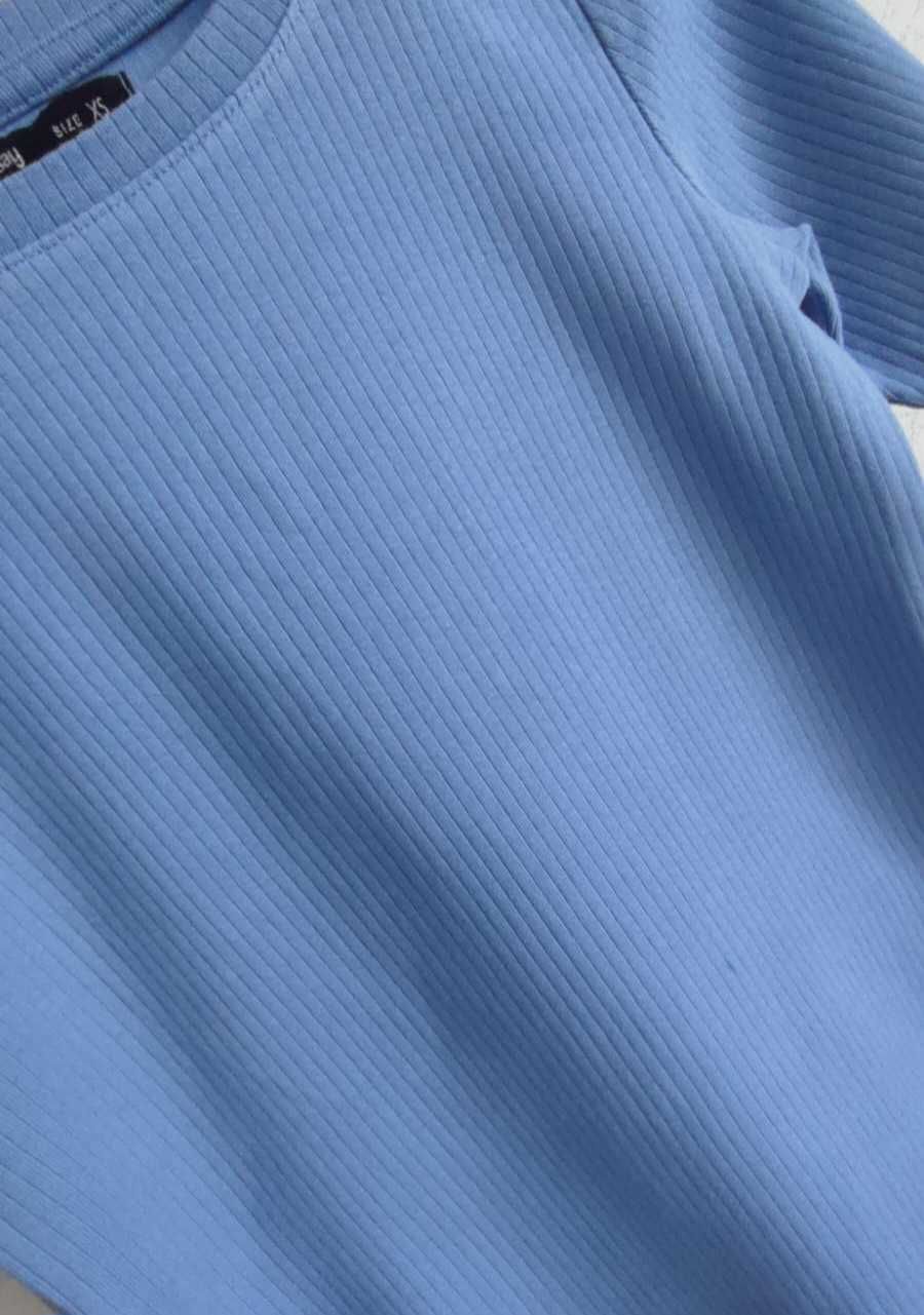 Niebieska prążkowana koszulka damska, młodzieżowa,t-shirt, XS/34