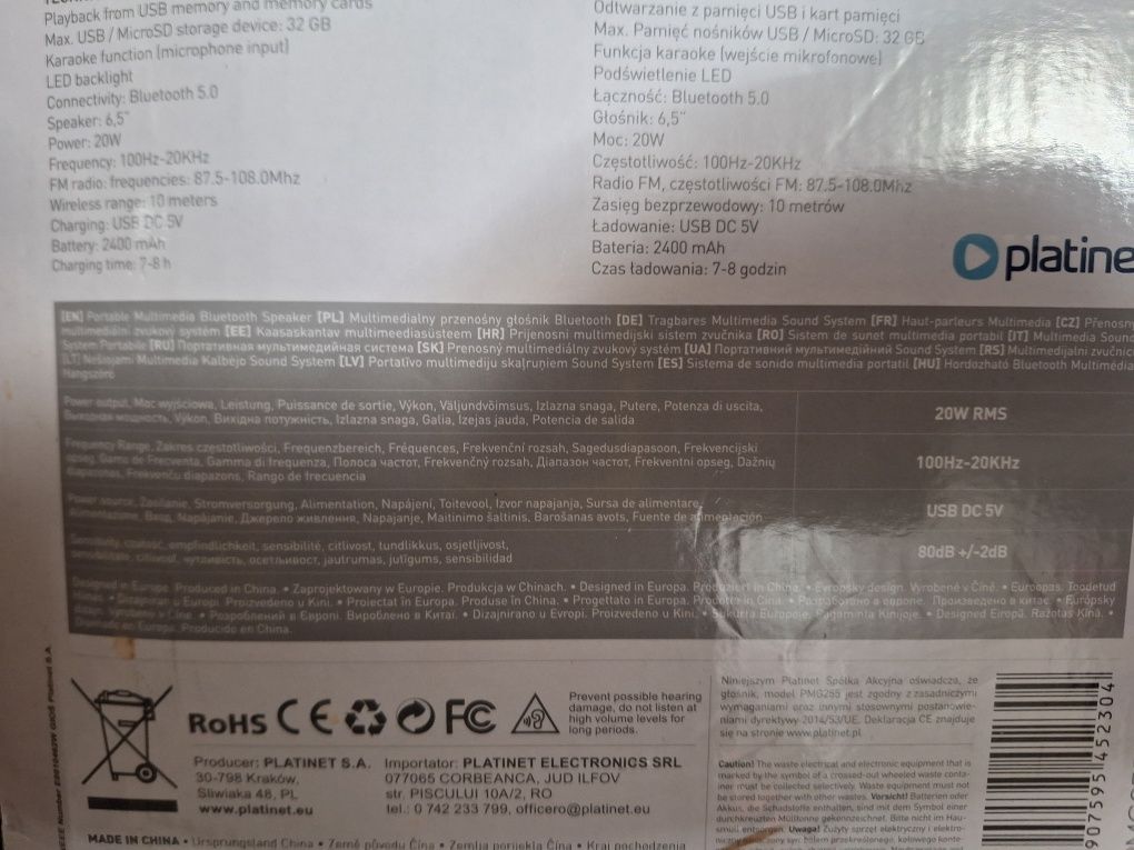 Głośniki karaoke Bluetooth 20 W