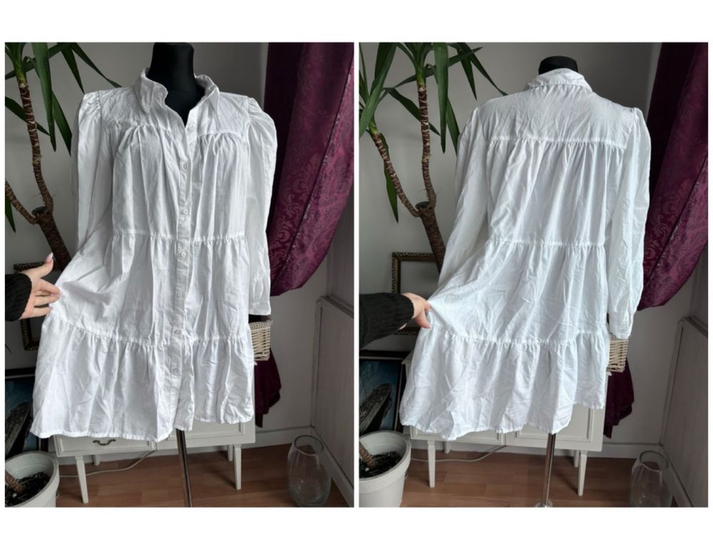 Biała sukienka koszulowa trapezowa L 40 42 xl Boohoo