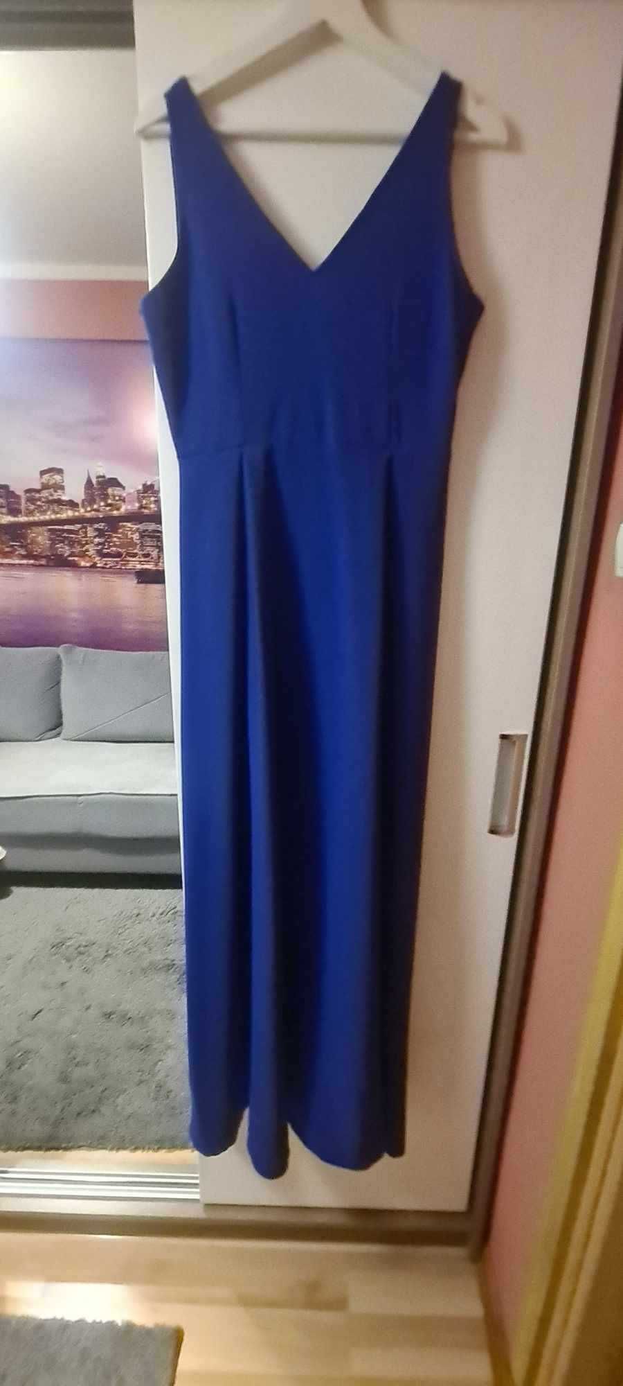 Niebieska sukienka, odkryte ramiona, wesele, poprawiny L