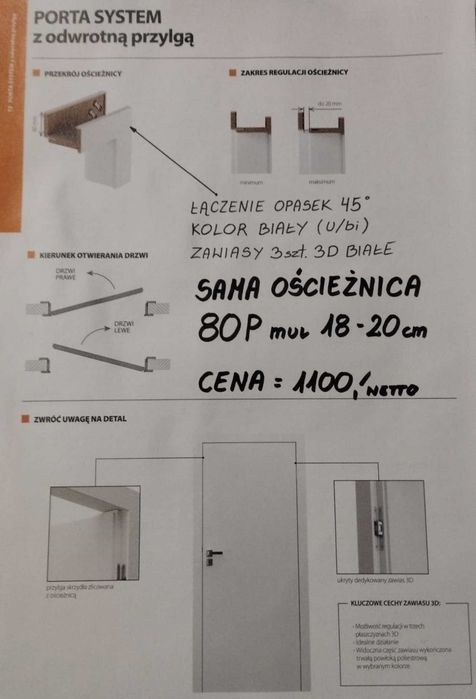 Ościeżnica Porta z Odwrotną Przylgą 80P Biały (U/bi) Fabrycznie Nowa