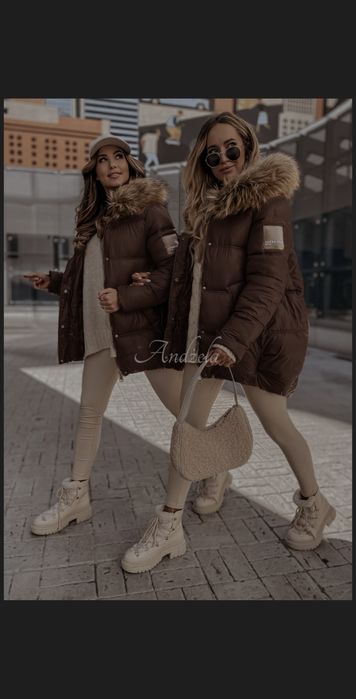 Kurtka zimowa bardzo ciepła brąz czekolada