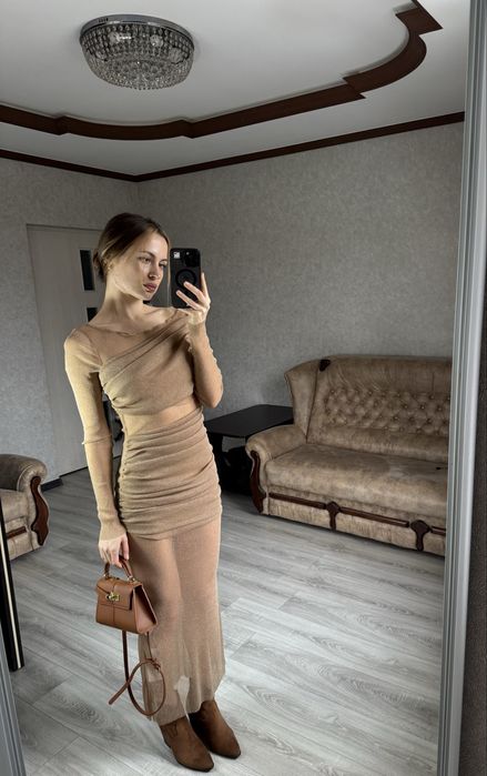 Сукня жіноча сітка прозора святкова розмір s люрекс колір золото