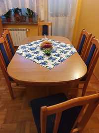 Stół rozkładany + 6 krzeseł drewnianych