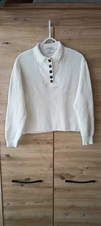 Sweter kremowy na guziki z kołnierzykiem Vintage