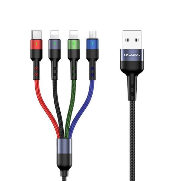 Kabel Ładowania 4W1 3M 2A Fast Charge Usams U26 - Nylonowy Splot