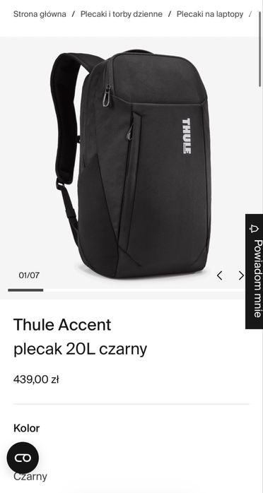 nowy Thule Accent plecak 20L czarny na laptopa 16’