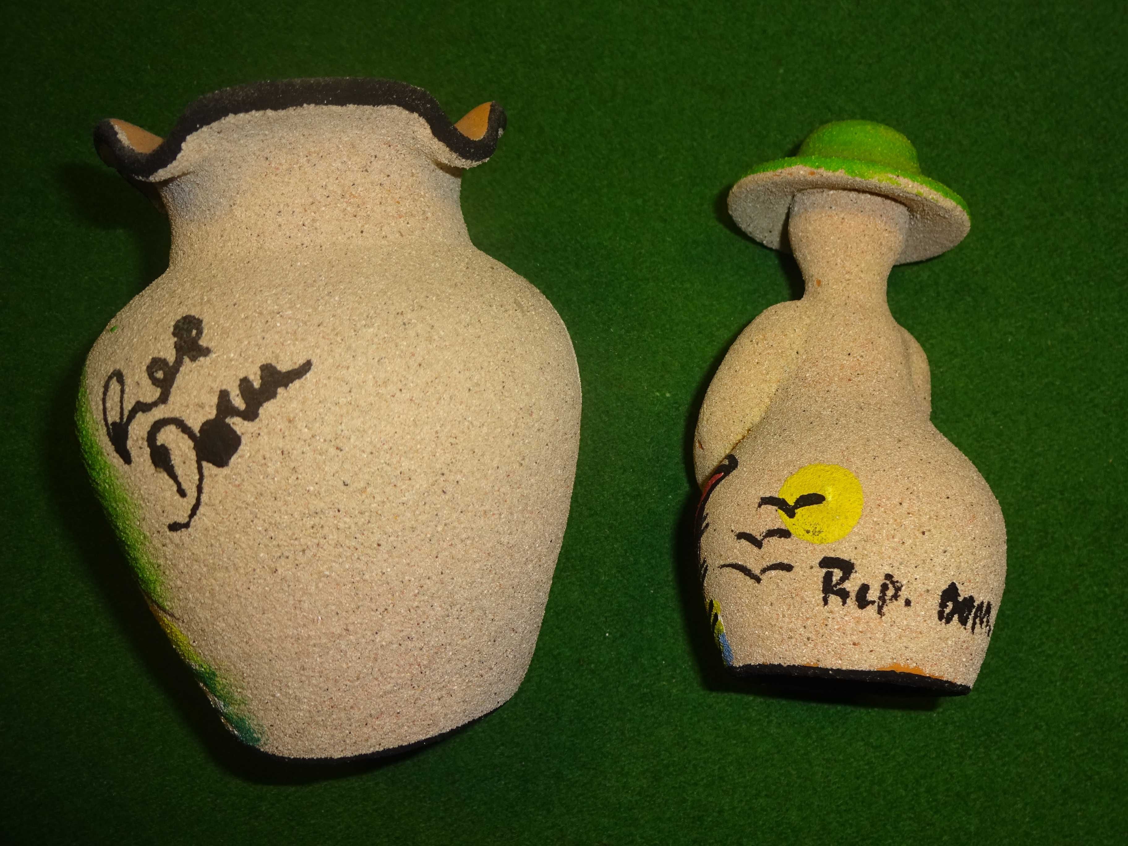 KOMPLET ręcznie malowany wazon i figurka z piaskowca z DOMINIKANY