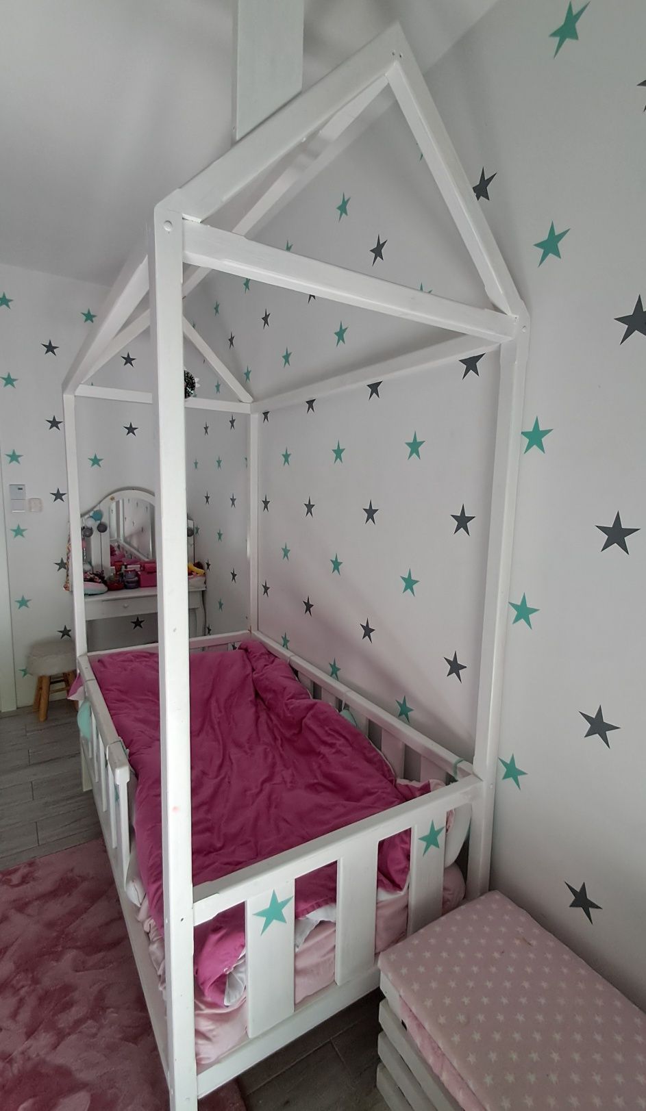 Łóżko dzieciece domek z materacem 80x160 biale + gratis 2 skrzynki