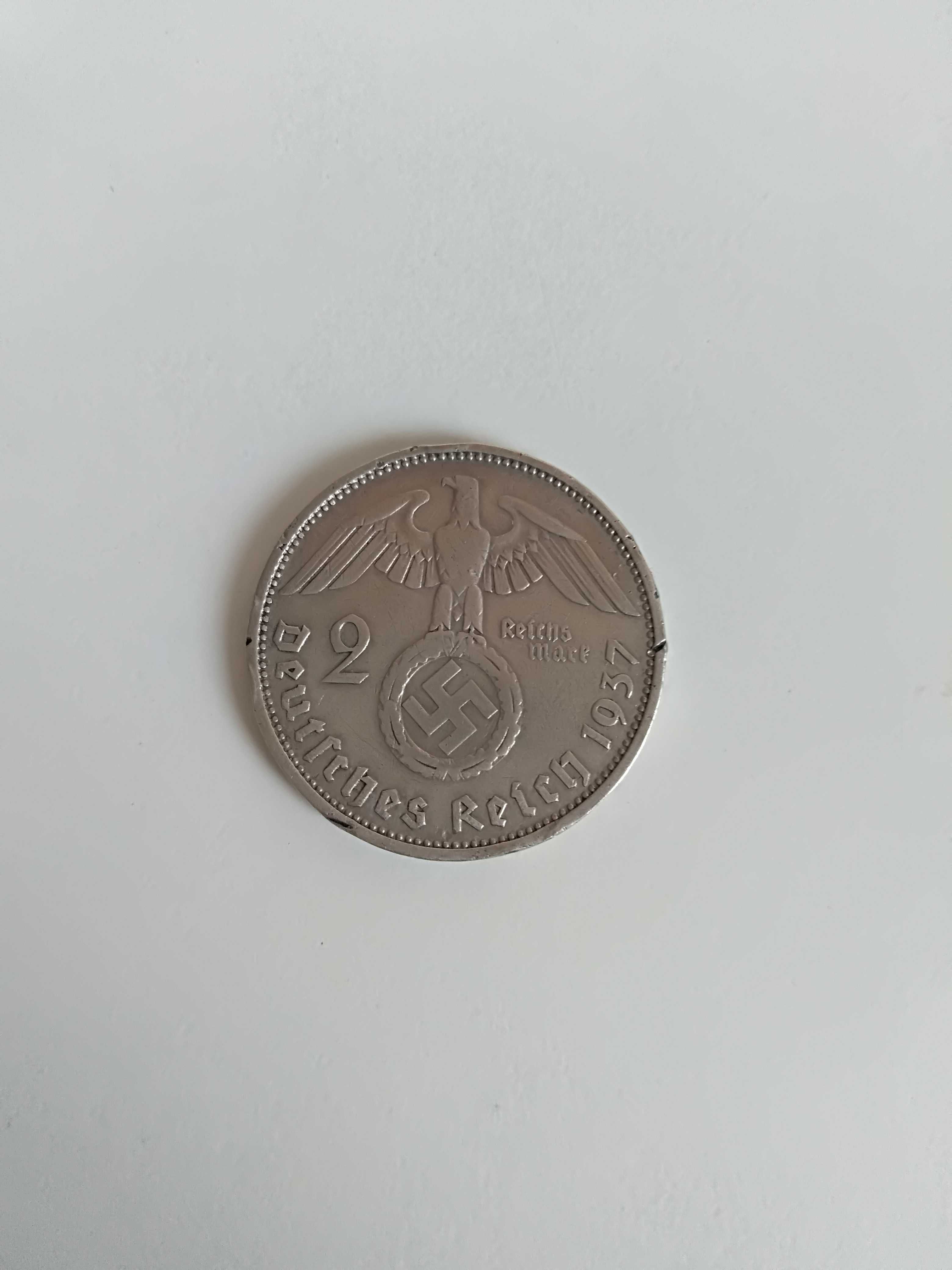 Moneta srebrna 2 marki niemieckie Hindenburg. 1937 rok.