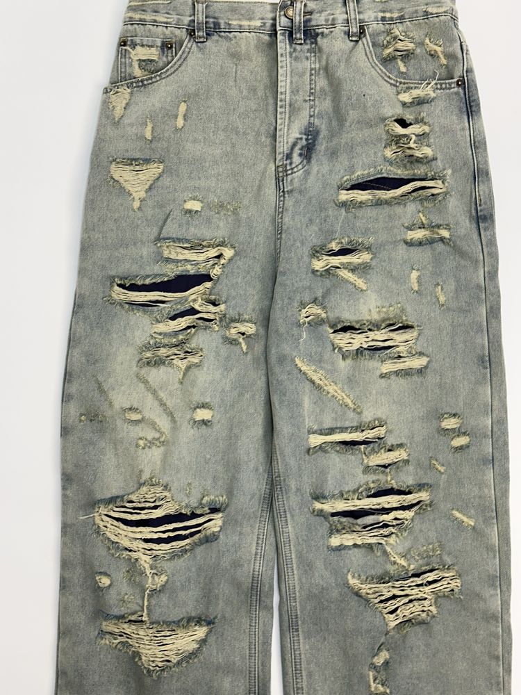 Distressed baggy y2k archive opium custom джинсы голубые синие джинси