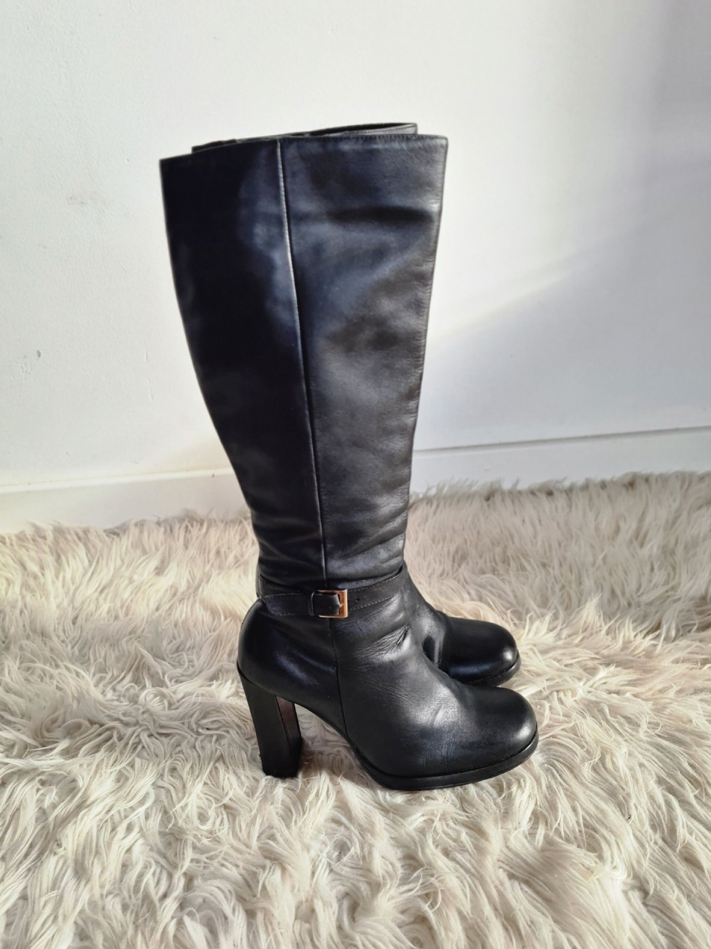 Faith 37 24 cm skórzane kozaki na obcasie skóra naturalna boho lata 70