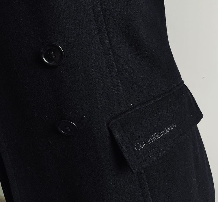 Czarny płaszcz Calvin Klein Jeans, dwurzędowy, S