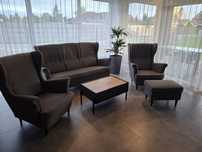 Zestaw Ikea Strandmon, sofa, uszaki, podnóżek