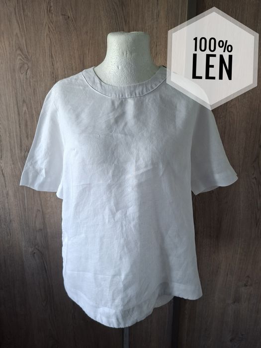 M&S lniana biała bluzka 42 XL 100% Len