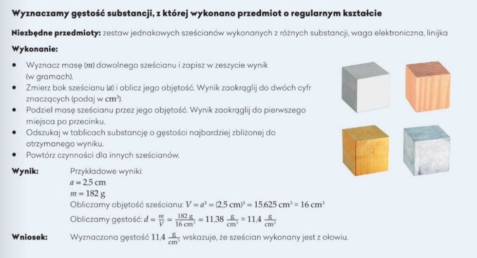 Kostki sześcienne o krawędzi 2 cm. Gęstość ciał stałych