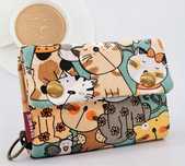 Porta-moedas em tela estampada gatos, com vários compartimentos, nova