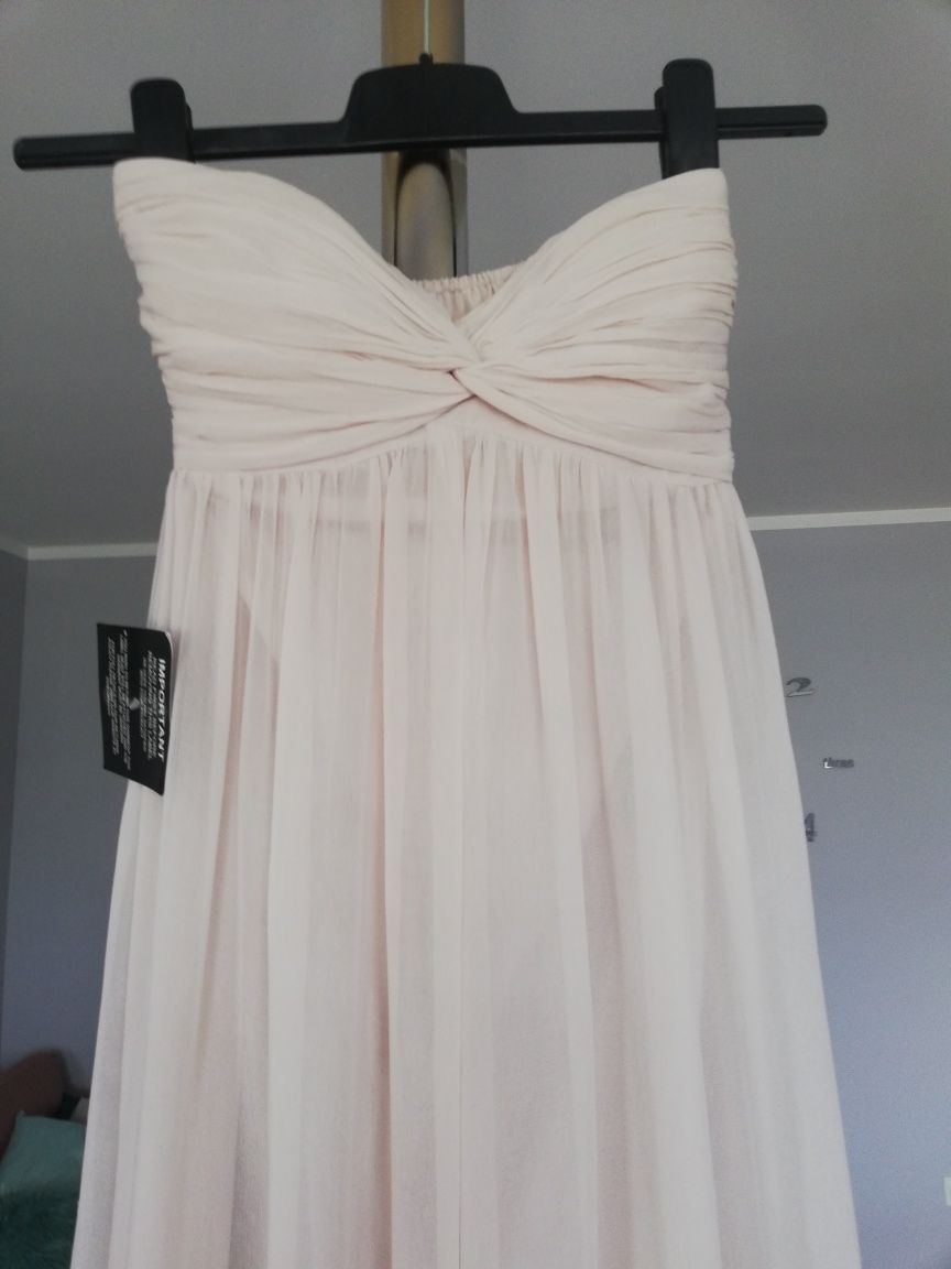 Nowa sukienka maxi na wesele xs, kolor nude