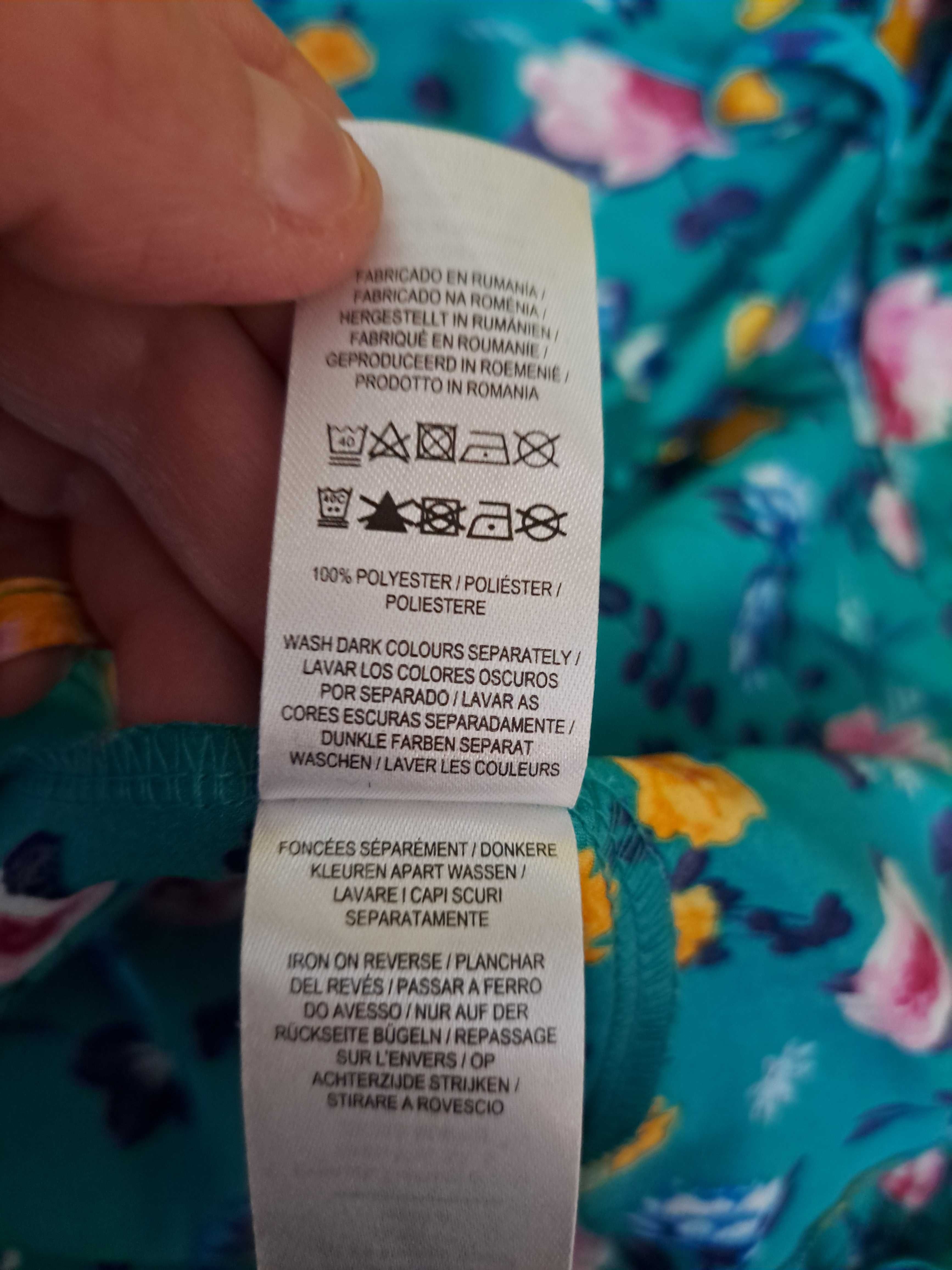 Nowa wiązana miętowa bluzka Primark rozmiar 46 poliester, kwiaty