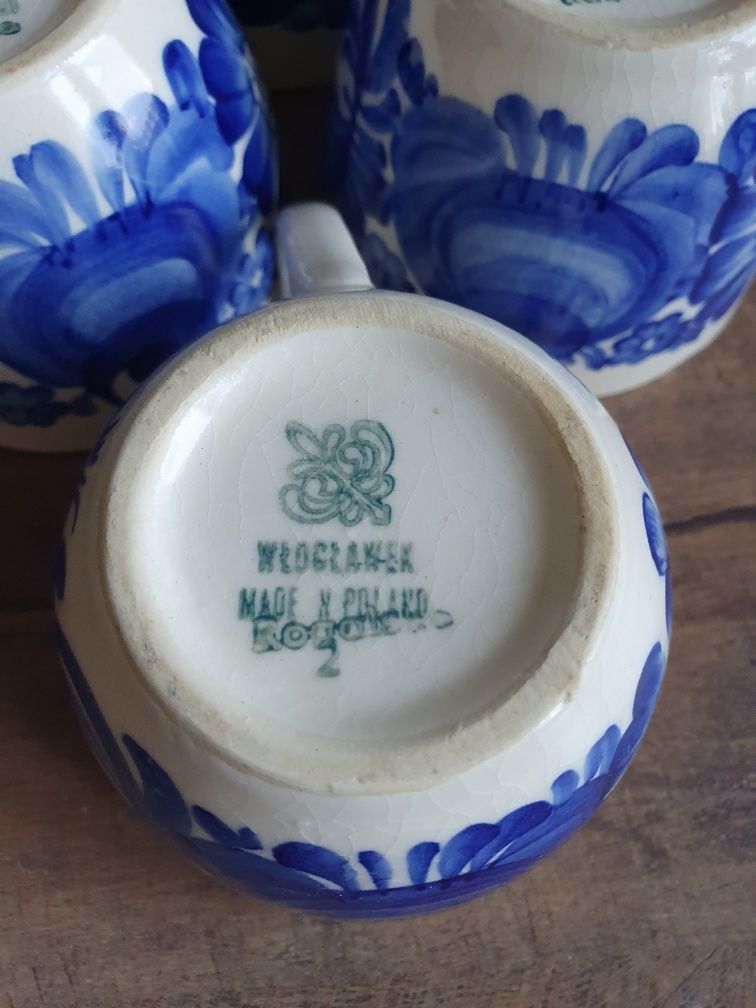 Porcelana fajans Włocławek zestaw 4 filiżanek kobalt