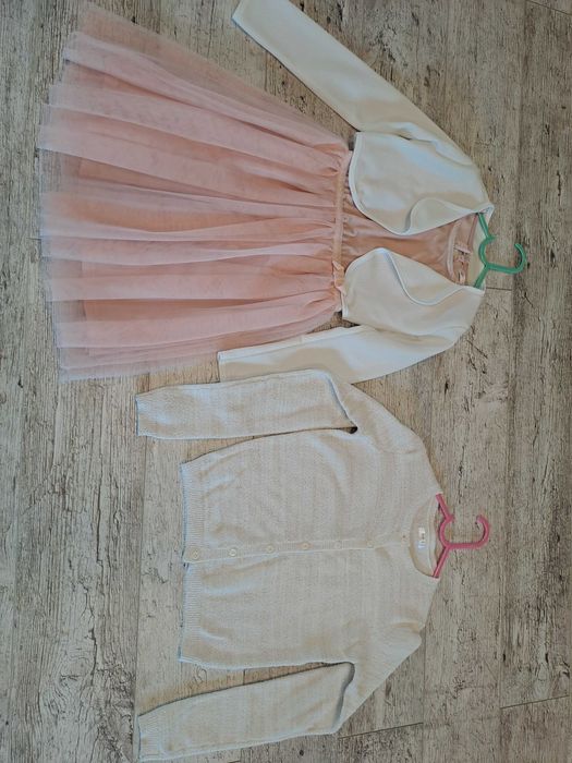 Piękna sukienka, bolerko i sweterek, Rozmiar 128. Jak nowe!