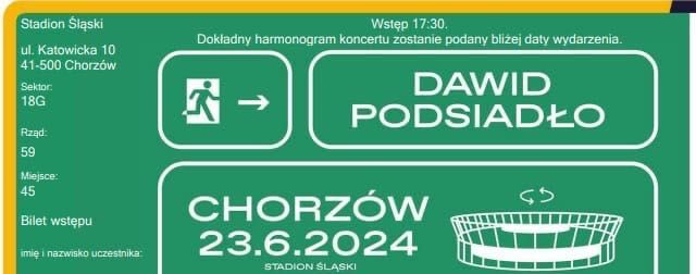 Dwa bilety na koncert Podsiadło w Chorzowie