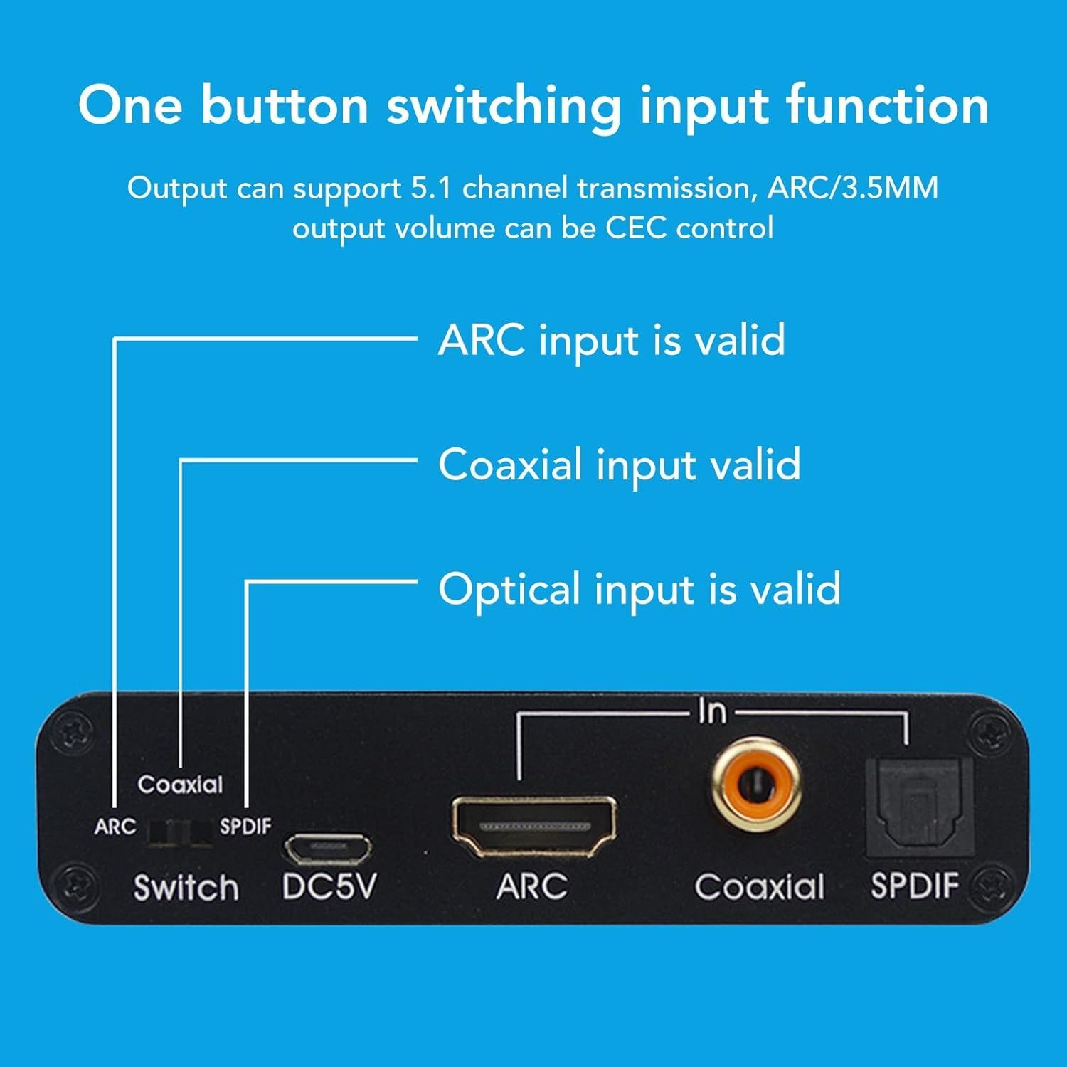 Ekstraktor Audio HDMI ARC, Cyfrowy Analogowy Konwerter Audio 192 KHz O