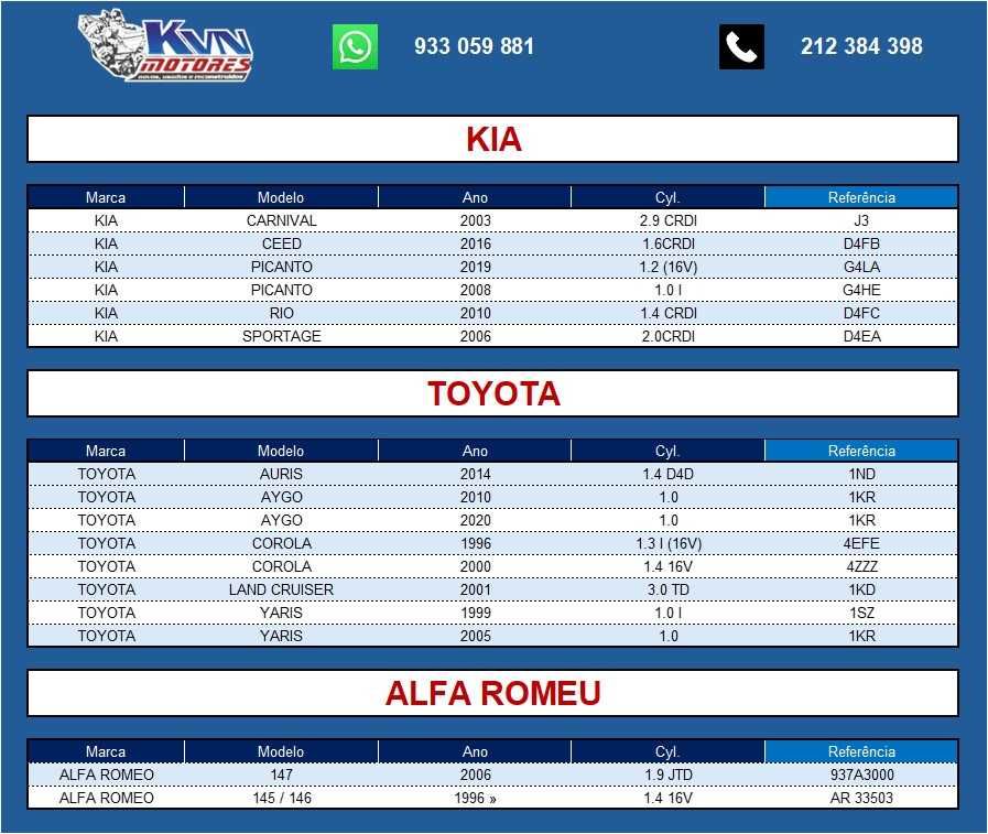 Motores Renault, Peugeot, Citroen, Bmw, Mercedes, Toyota, Outros