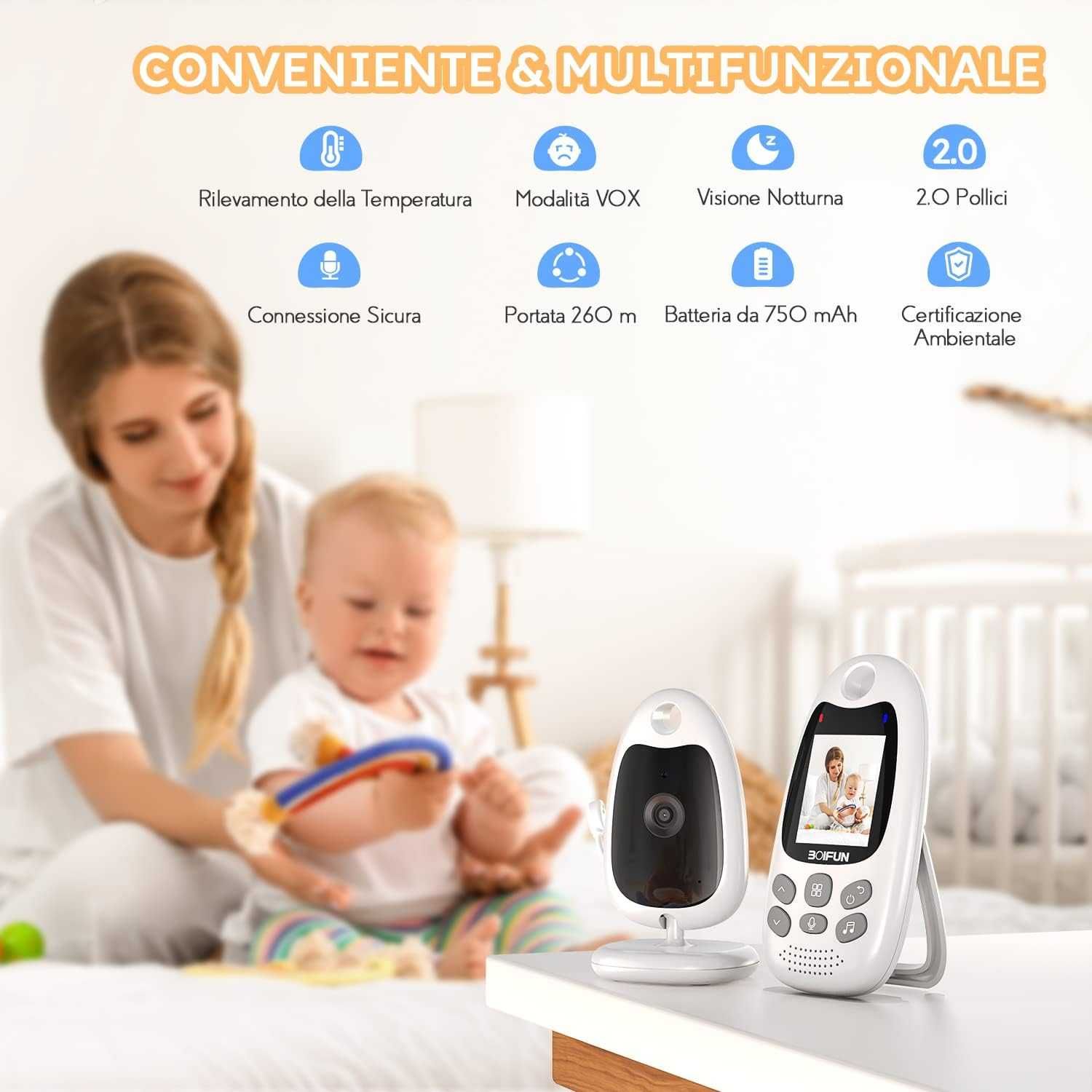 Відеоняня радіоняня BOIFUN VB610 мікрофон нічне бачення температура