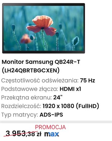 PROMOCJA nowy powystawowy dotykowy monitor 24 cale Samsung QB24R-T