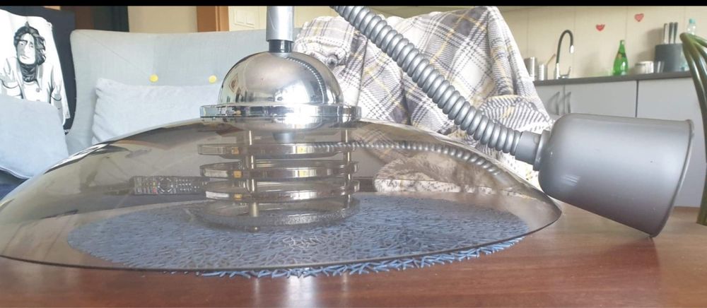 Lampa nad stol srebrna przezroczysta szara nowoczesna industrialna
