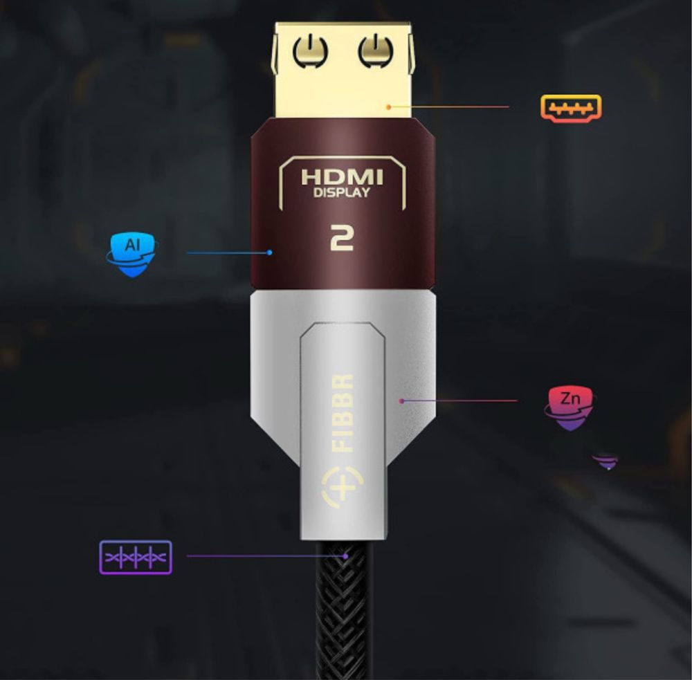 Kabel HDMI FIBBR 8K, 48 Gb/s, 8K 60 Hz, 4K 120 Hz/144 Hz, HDR 20 m