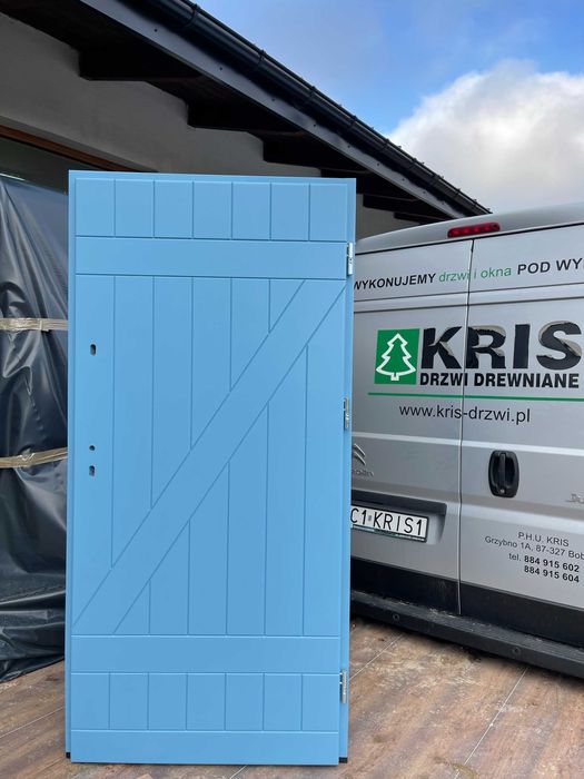 Drzwi zewnętrzne drewniane ocieplane niebieskie wszystkie kolory
