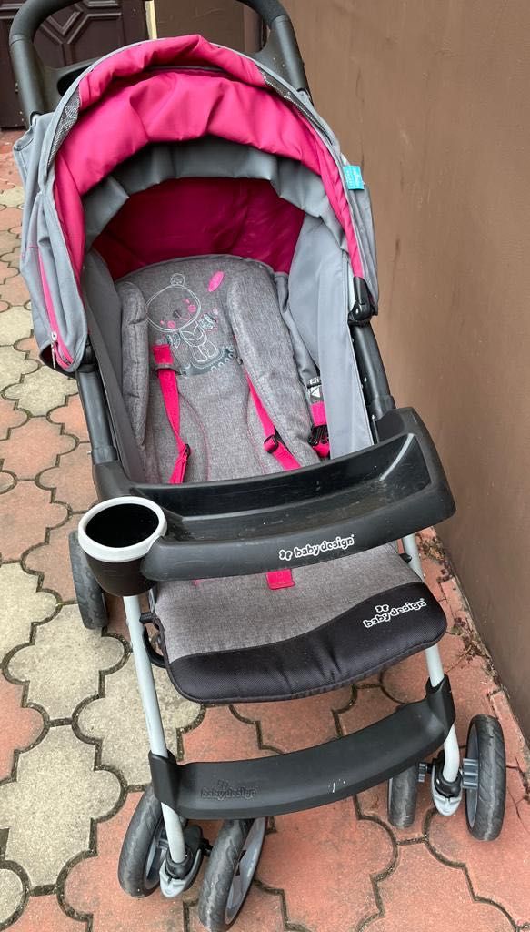 Wózek spacerowy różowo szary firmy baby design Walker