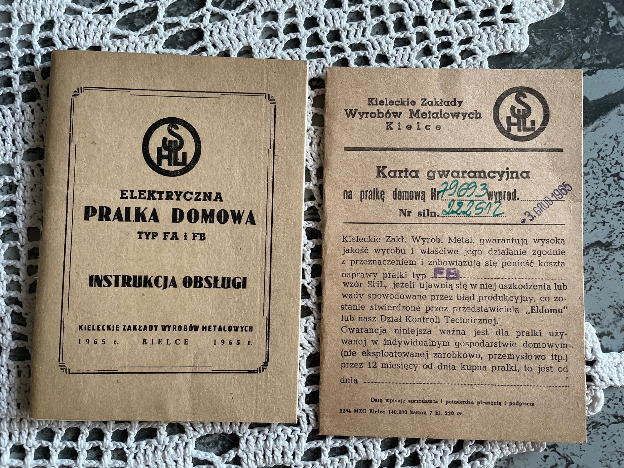 Stara instrukcja obsługi + karta gwarancyjna pralki Frania