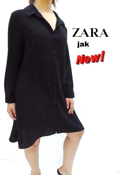 Zara jak NOWA czarna swobodna koszulowa sukienka L XL 40 42