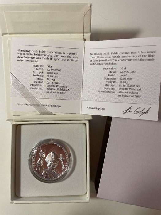 10zł (1oz.) 100. rocznica urodzin Świętego JP II