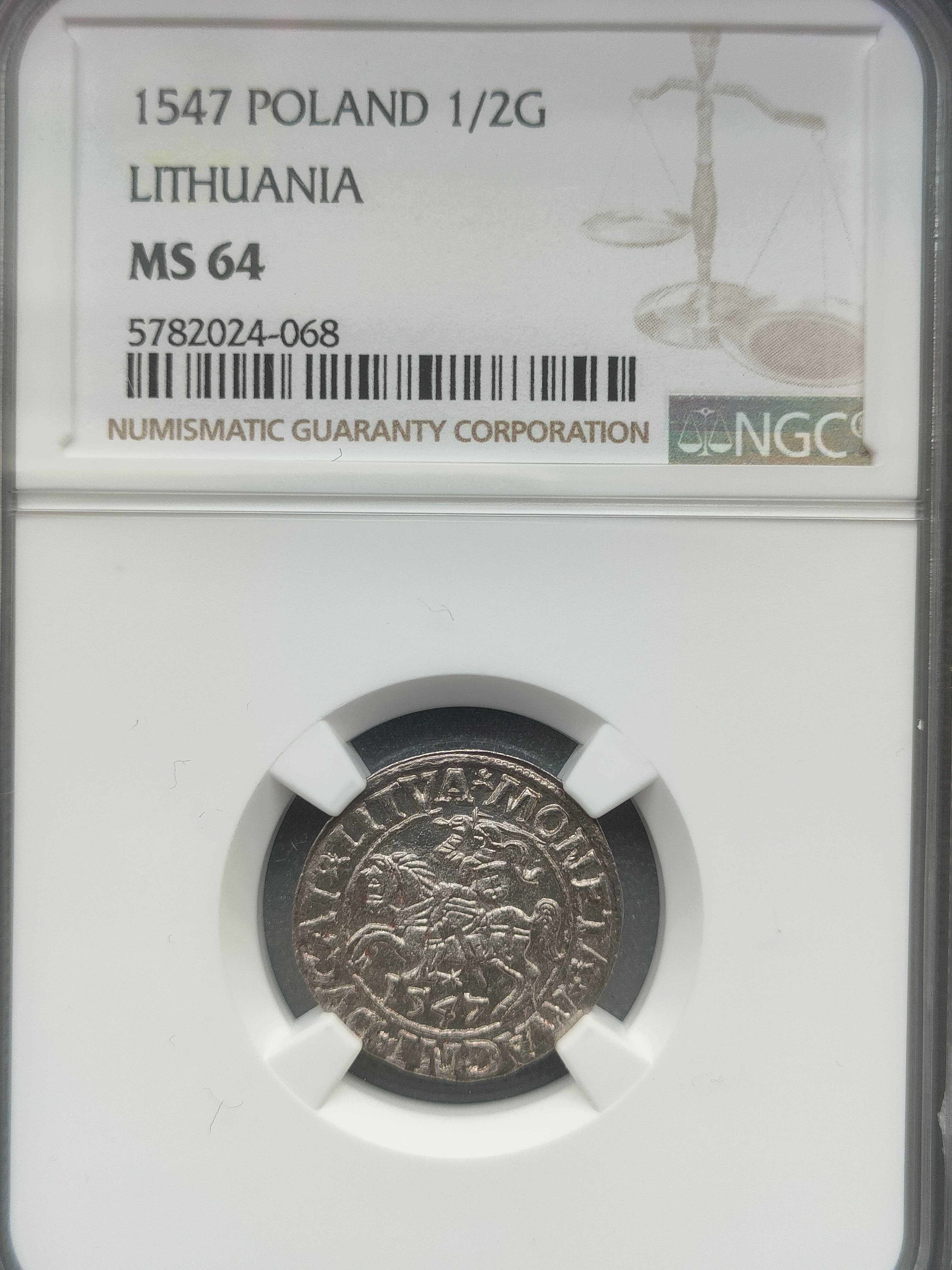 Półgrosz 1547 Wilno NGC MS 64