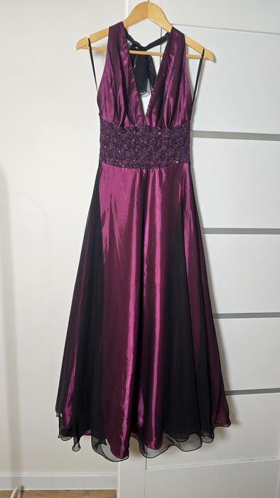 Długa sukienka wieczorowa fioletowa różowa tiul wesele sepktakularna