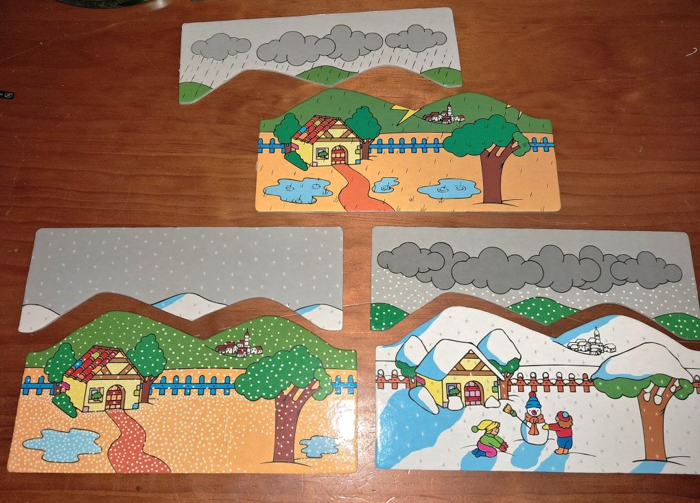 7 cartões puzzle com estados do tempo