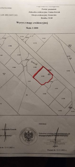 Działka budowlana Konarskie  Kórnik 802 M2 REZERWACJA